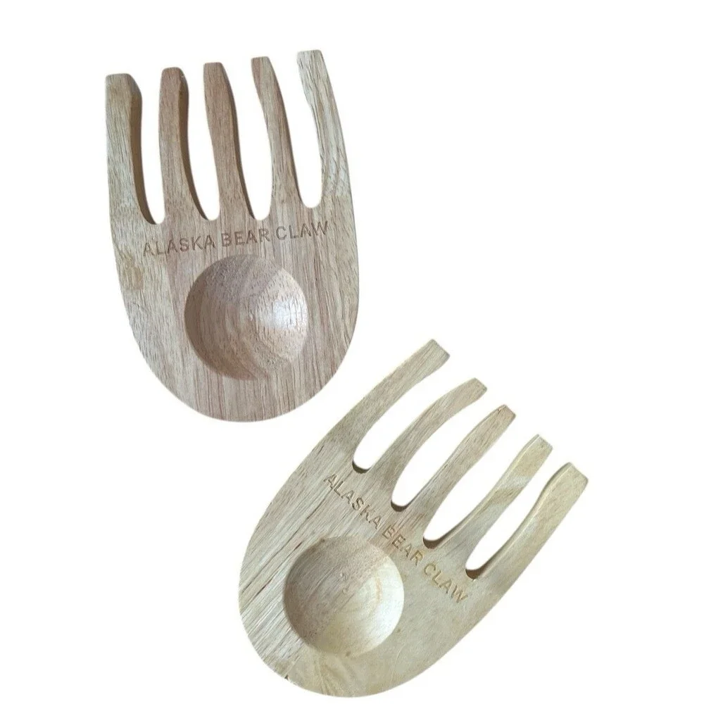 Vintage Alaska Bear Claw Wooden Salad Servers